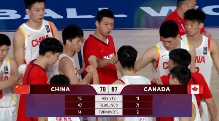 篮板被抢爆了!中国U17男篮前场篮板15-40!总篮板输加拿大25个!