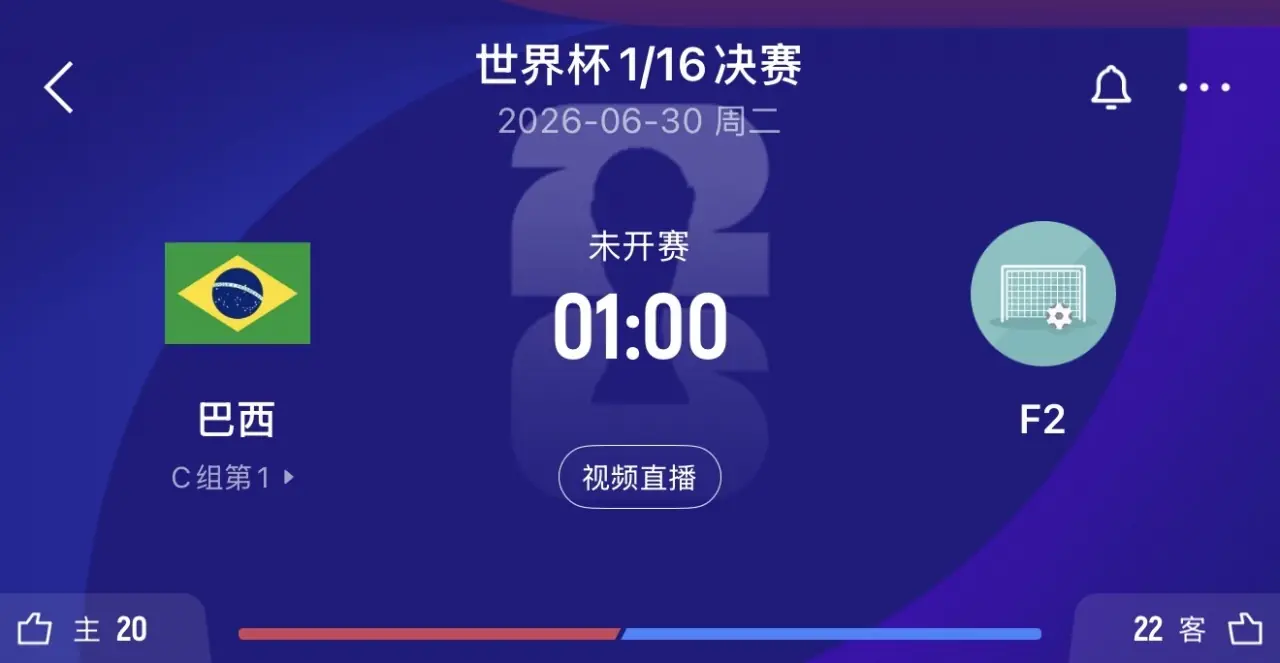 巴西1/16决赛将对阵F组第二，目前F组荷兰第1日本第2瑞典第3