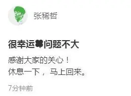 张稀哲谈伤势：很幸运问题不大；休息一下，马上回来