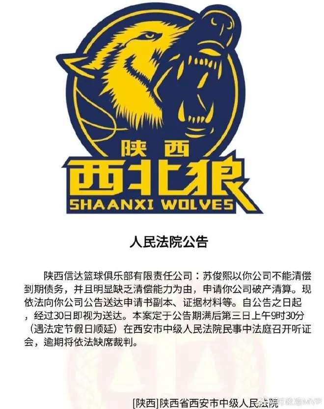 媒体人:陕西信达因欠薪被球员申请破产清算