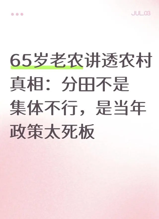 65岁老农讲透农村真相:分田不是集体不行,是当年政策太死板