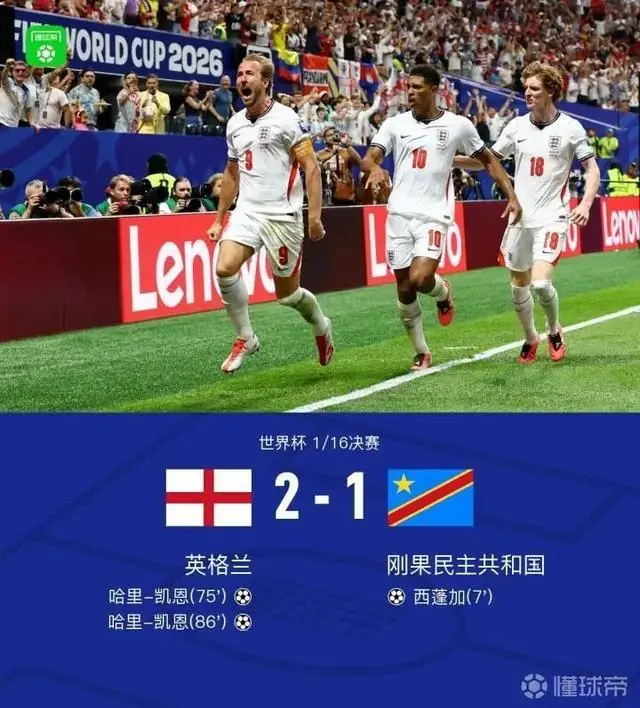 英格兰2-1逆转民主刚果晋级16强 凯恩双响+绝杀
