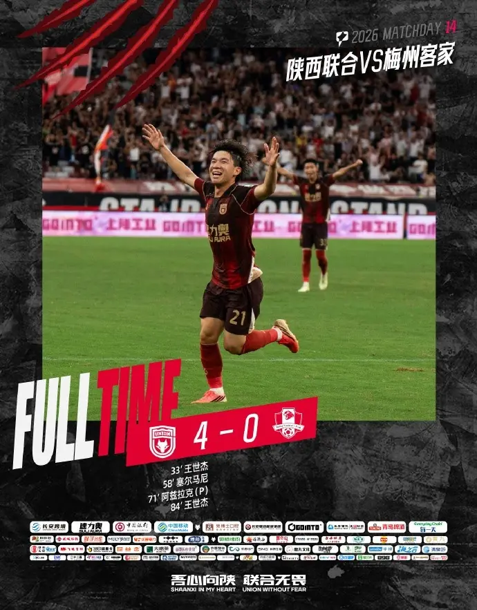 🔺中甲第14轮 王世杰梅开二度🔥陕西联合主场4:0战胜梅州客家
