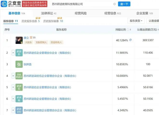 张雪峰11岁女儿接手张雪峰公司股份