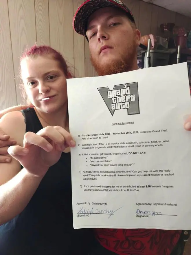 国外情侣签《GTA6》保证书：男友获准畅玩不受打扰