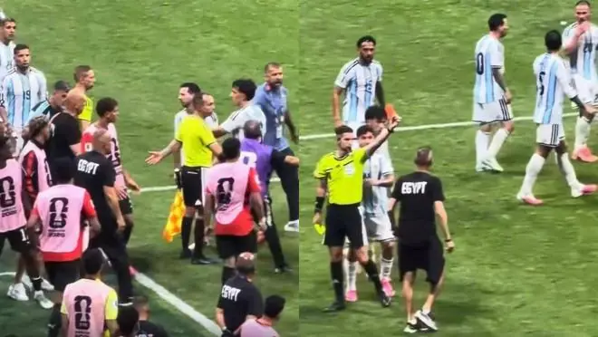 梅西赛后与埃及主帅激烈对峙！工作人员失控染红，FIFA手势成焦点