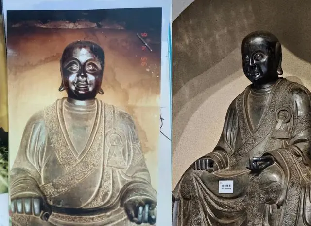 “感觉眼熟,一对比感觉就是”,一网友发图指认:观复博物馆铜佛像与海口失窃