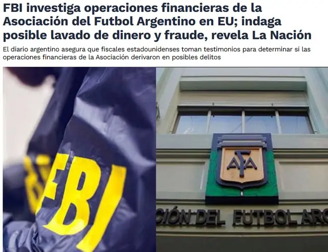 或涉及洗钱!FBI调查阿根廷足协在美资金运作情况