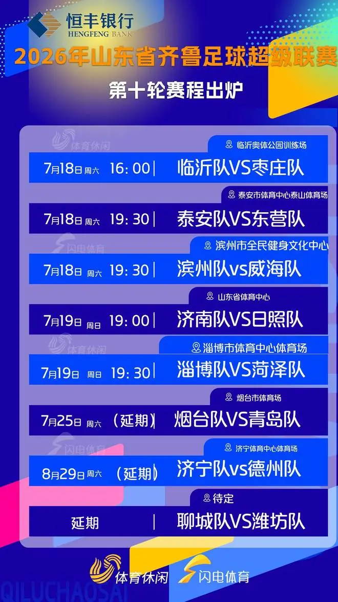 齐鲁超赛常规赛第十轮赛程来啦!3场比赛将延期